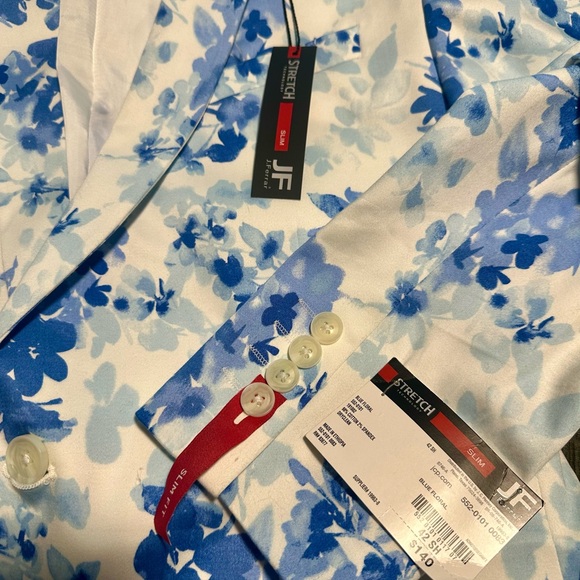 New NWT 42 SH Slim Floral Blue and White Men's Blazer Jacket - Picture 2 of 3